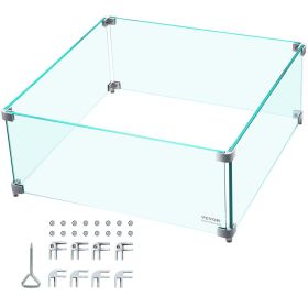VEVOR Fire Pit Wind Guard, 14 x 14 x 6 Inch Glass Wind Guard, Rectangular Glass Shield, 0.3" Thick Fire Table, Clear Tempered Glass Flame Guard