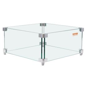 VEVOR Gas Fire Pit Wind Guard for Square Fire Table, 15 x 15 x 7 inch Clear Tempered Wind Guard for Firepits, 0.31 inch Thick Square Glass Shield