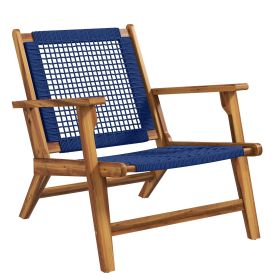 Outsunny Patio Acacia Wood Adirondack Chair, Modern Wood Fire Pit Chair with PP Rope Weave, Coconino Lounge Chair with High Backrest Support