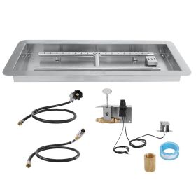 VEVOR 24 x 8 inch Drop-in Fire Pit Pan, Rectangular Stainless Steel Fire Pit Burner Kit, Natural & Propane Gas Fire Pan 120