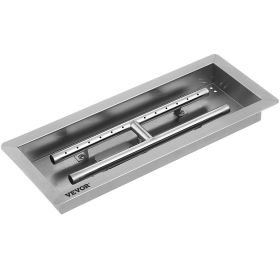 VEVOR 20x8 Inch Stainless Steel Rectangular Built-in Fire Pit Pan with H-Burner, Silver