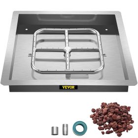 VEVOR Drop in Fire Pit Pan, 18" x 18" Square Fire Pit Burner, Stainless Steel Gas Fire Pan