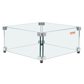 VEVOR Gas Fire Pit Wind Guard for Square Fire Table, 19 x 19 x 7.5 inch Clear Tempered Wind Guard for Firepits, 0.31 inch Thick Square Glass Shie