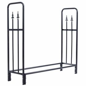 4 Feet Outdoor Heavy Duty Steel Firewood Wood Storage Rack (Color: Black)