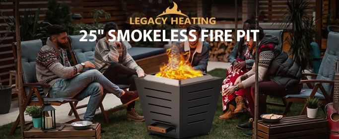 25 Inch Smokeless Fire Pit Stainless Steel Wood Burning Fireplace Portable Outdoor Fire Pit Patio Smokeless Firepit with Pull-Out Ash Tray and Handles (Color: as Pic)